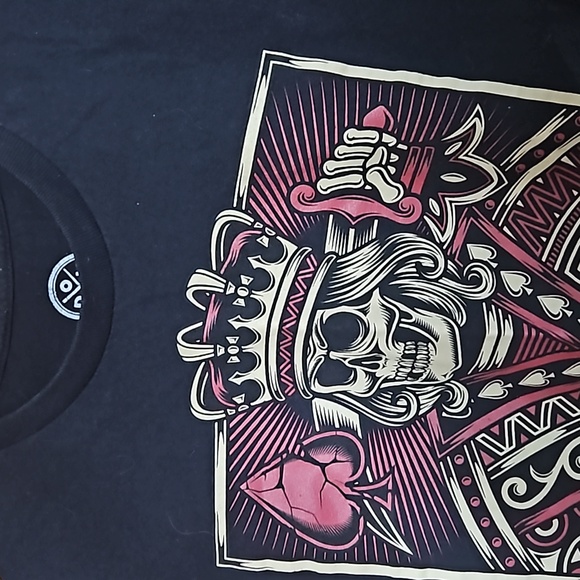 DOM MEN'S S BLACK TEE SHIRT, KING OF SPADES PLAYING CARD SKULL - Picture 2 of 4